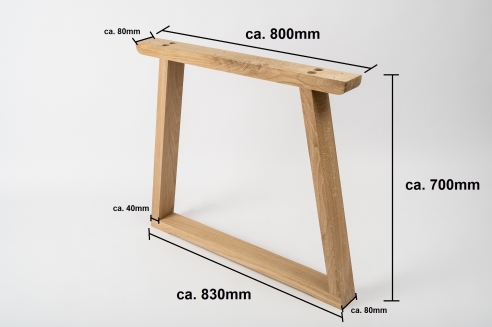 Set: Solid Hardwood Oak rustic Kitchen Table with bench and trapece table and bench legs 40mm natural oiled